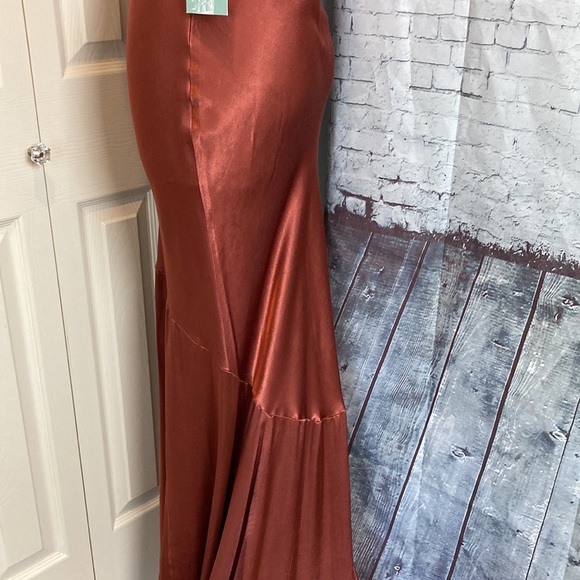 If By The Sea NWT Anthropologie Maxi Dress Button Back Train Detail Copper Sz S - Picture 7 of 16
